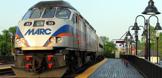MARC train parked at a station