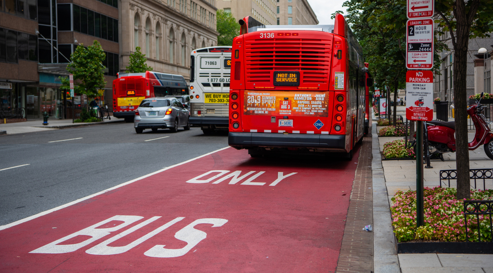 Dedicated red bus only lane with Metrobus